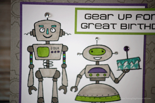 Robot Family Birthday Card Close-up