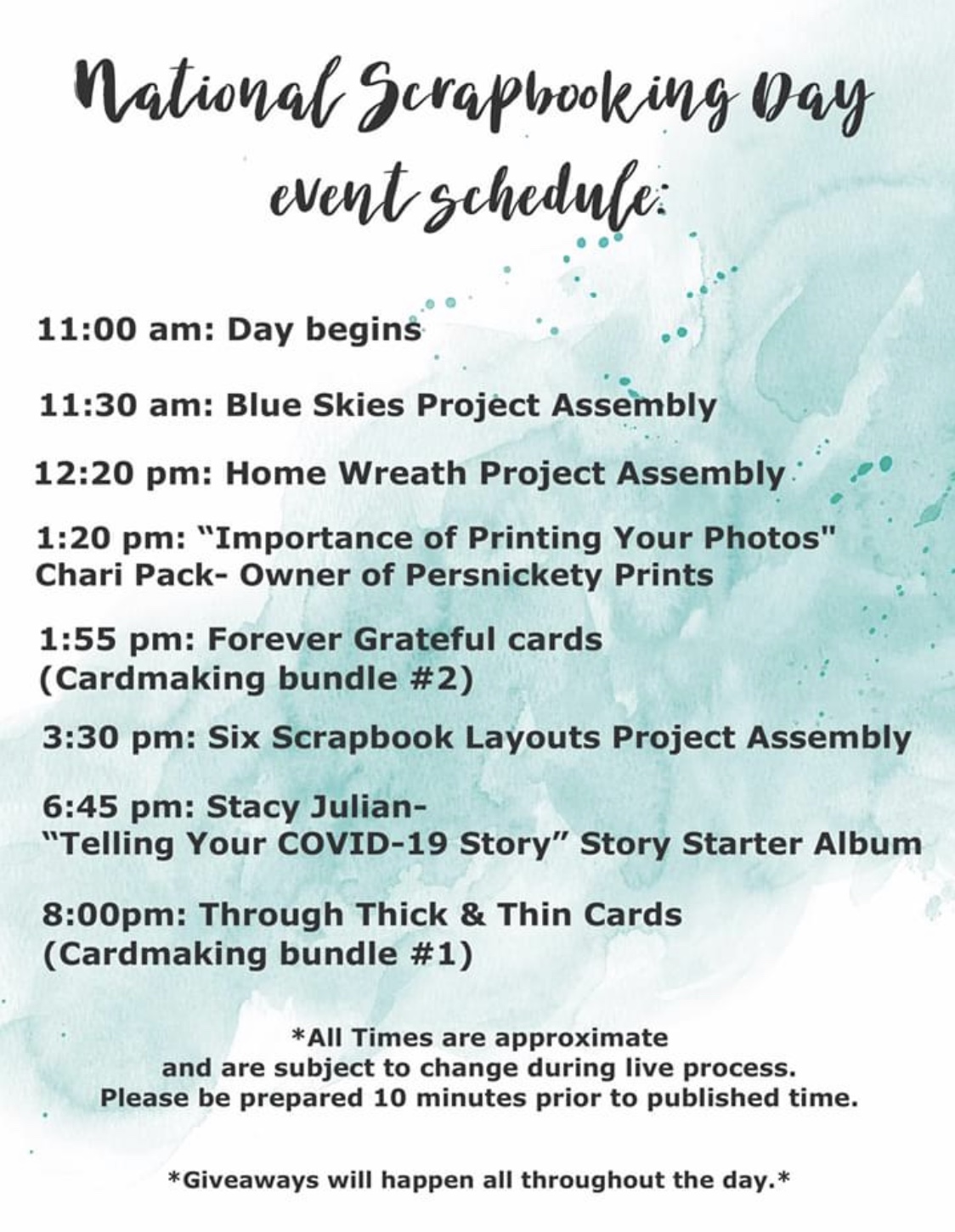 CTMH National Scrapbooking Day Schedule