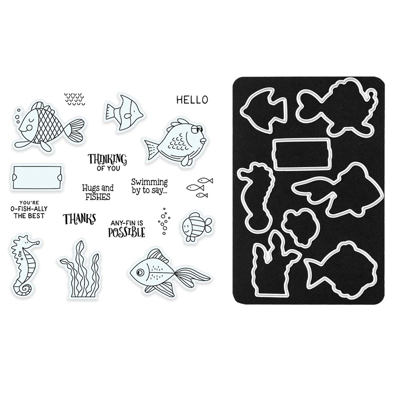 CTMH Fishy Greetings Stamp + Thin Cuts
