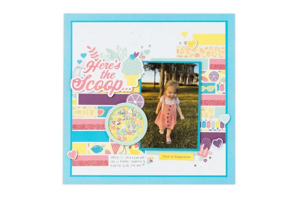 CTMH Tutti Frutti Here's the Scoop Scrapbook Layout